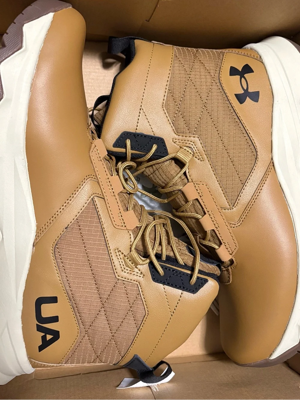 Under Armour Stellar G2 6’ Brown and White High-Top Tactical Boots